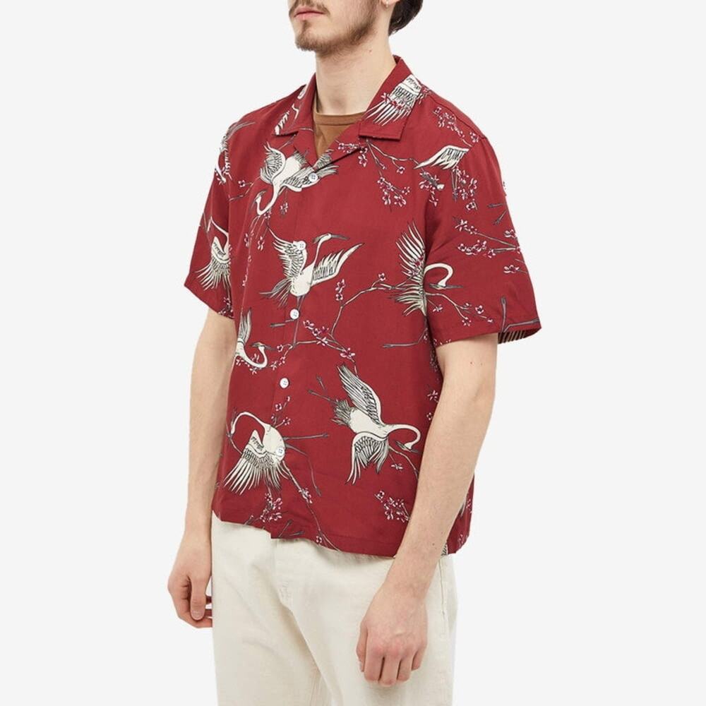 Rag & Bone Avery Cranberry Red Crane Vacation Shirt Men's Size XL